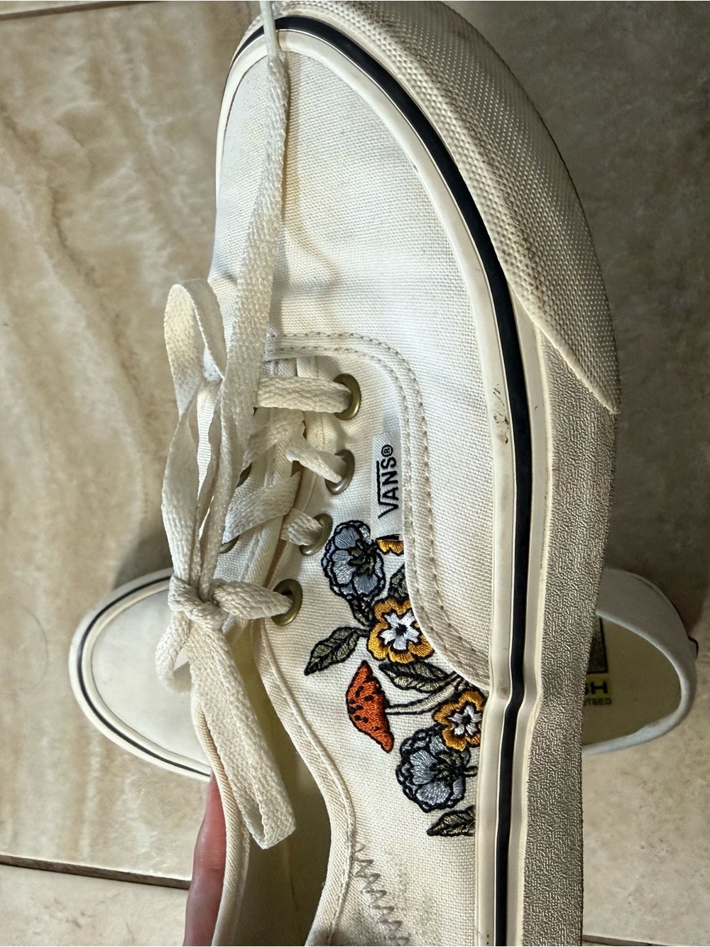 Vans Authentic Cream Low-Top Sneakers with Mushroom Floral Embroidery Ecocush